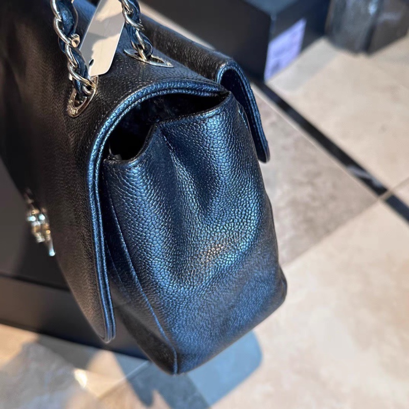 99新全配❤️23公分✅香奈兒 #黑金 #荔枝皮 #雙面 #托特 郵差包-6