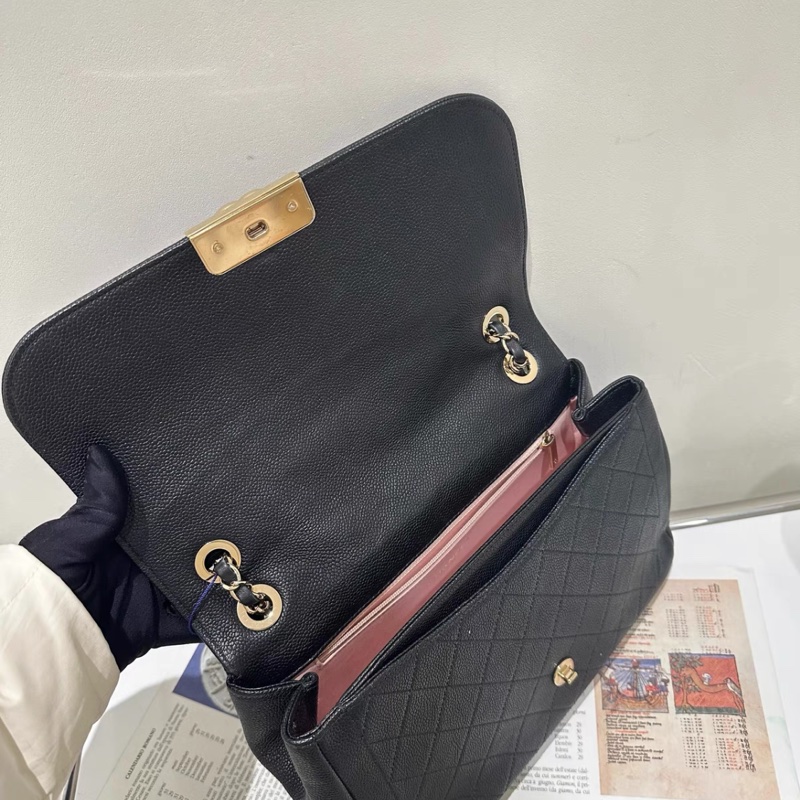 99新全配❤️23公分✅香奈兒 #黑金 #荔枝皮 #雙面 #托特 郵差包-13