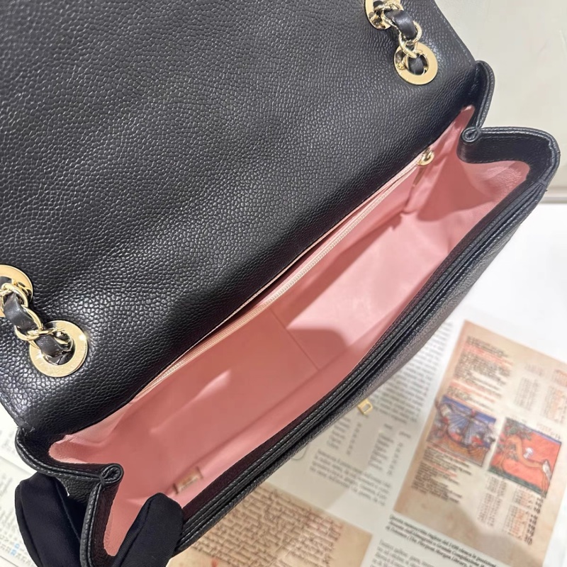 99新全配❤️23公分✅香奈兒 #黑金 #荔枝皮 #雙面 #托特 郵差包-14