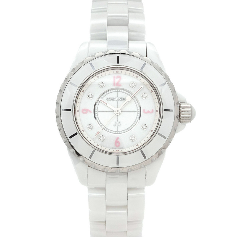 香奈兒 J12 33毫米粉紅色淺光 H4863 女士腕錶,限量發行1200枚,鑲嵌8顆鑽石,白色陶瓷石英機芯-0