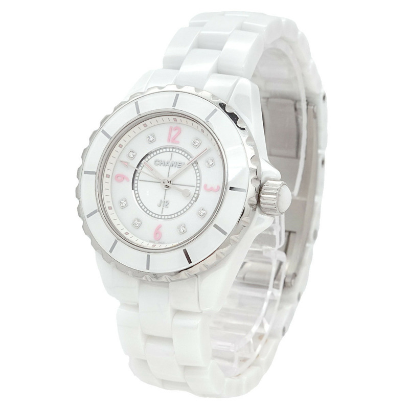 香奈兒 J12 33毫米粉紅色淺光 H4863 女士腕錶,限量發行1200枚,鑲嵌8顆鑽石,白色陶瓷石英機芯-1