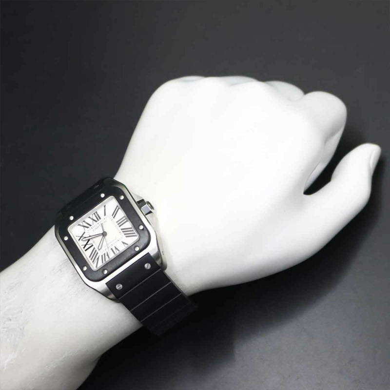 卡地亞 Santos 100 LM W20121U2 男士銀色自動腕錶-3