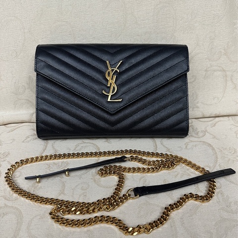 (非常新) YSL CASSANDRE小羊皮鏈條錢包