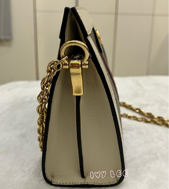 GUCCI 古馳 503877 經典Ophidia系列GG LOGO織帶皮革磁釦 斜背包 鏈條包 白 正品 二手精品-3