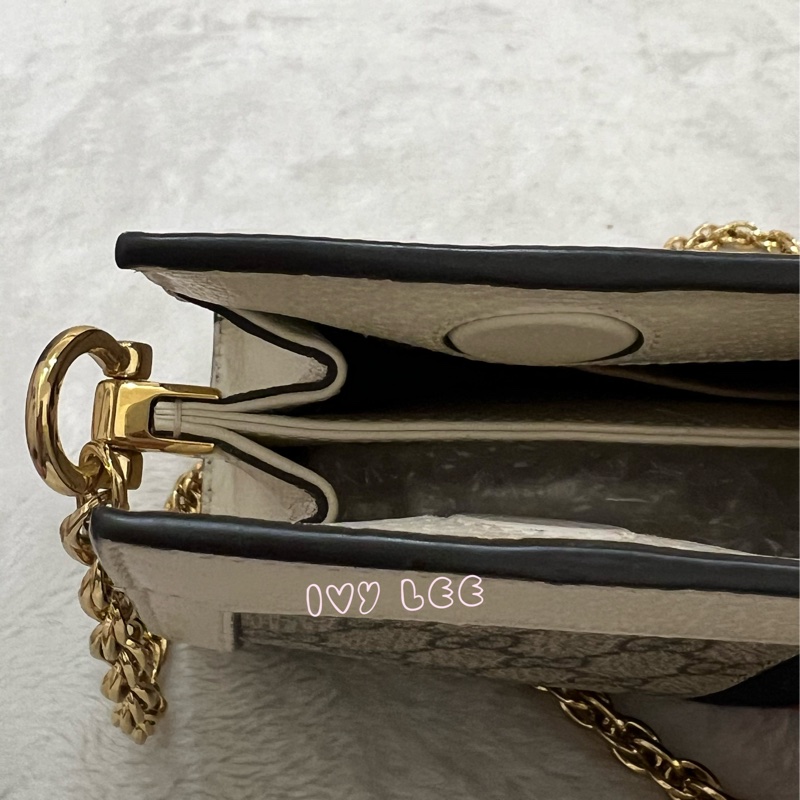 GUCCI 古馳 503877 經典Ophidia系列GG LOGO織帶皮革磁釦 斜背包 鏈條包 白 正品 二手精品-5