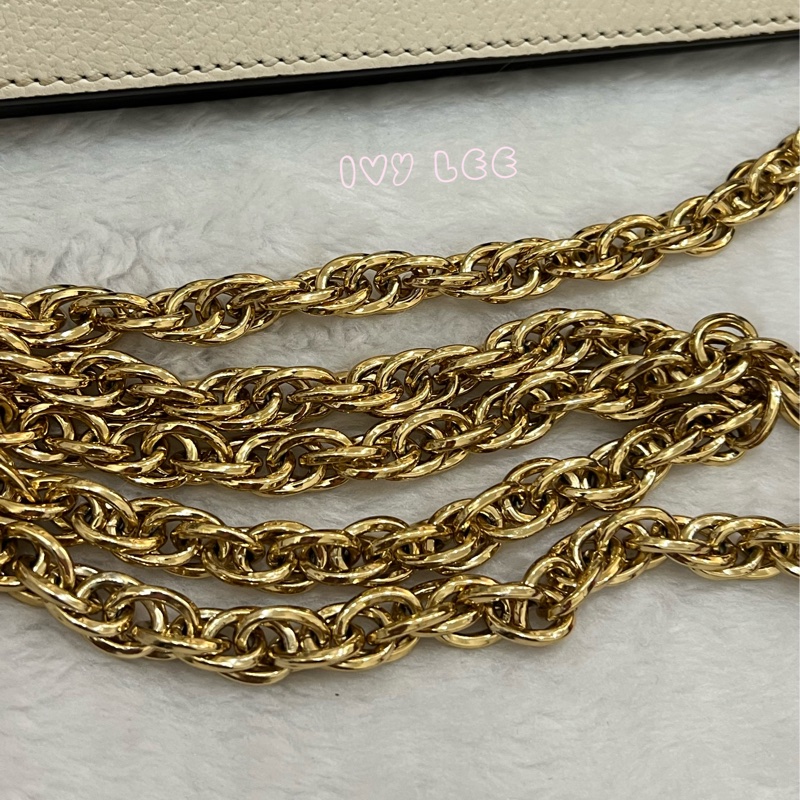 GUCCI 古馳 503877 經典Ophidia系列GG LOGO織帶皮革磁釦 斜背包 鏈條包 白 正品 二手精品-15