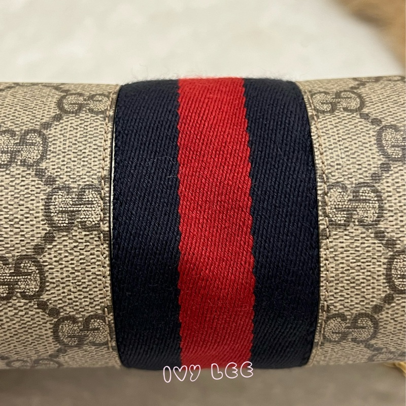 GUCCI 古馳 503877 經典Ophidia系列GG LOGO織帶皮革磁釦 斜背包 鏈條包 白 正品 二手精品-29