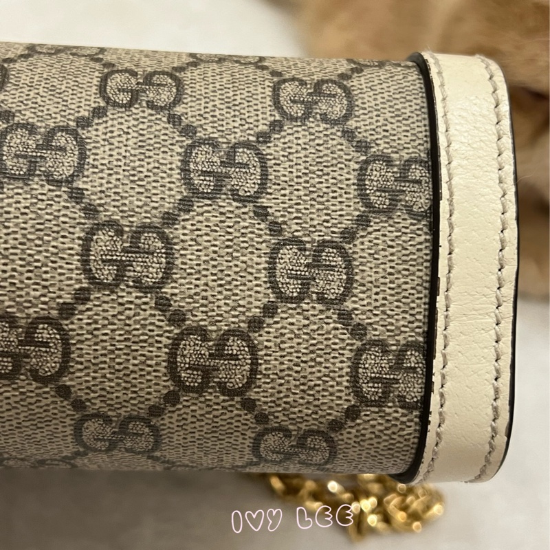 GUCCI 古馳 503877 經典Ophidia系列GG LOGO織帶皮革磁釦 斜背包 鏈條包 白 正品 二手精品-30