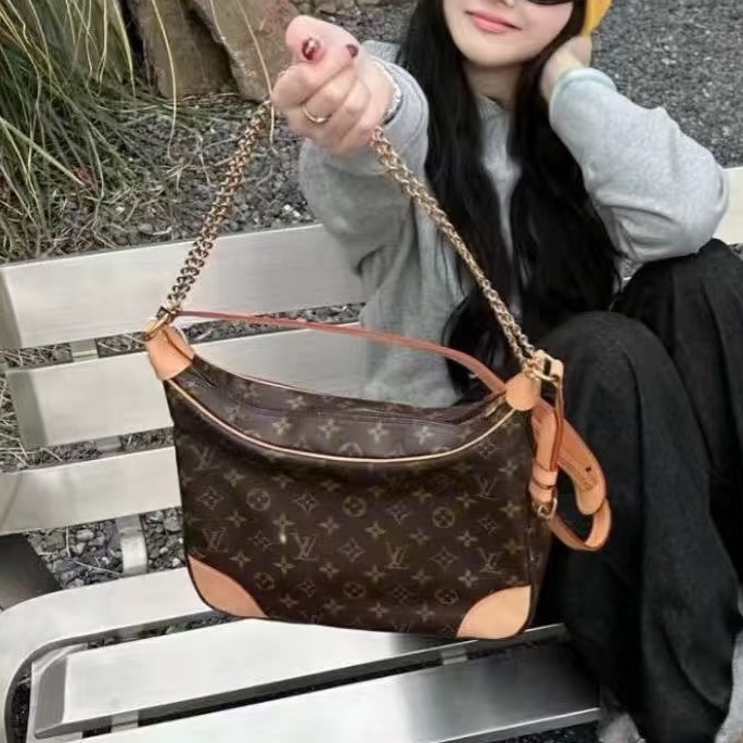 耐用百搭不膩😍99新🆕Lv老花小號牛角包單肩斜挎包🥐-1