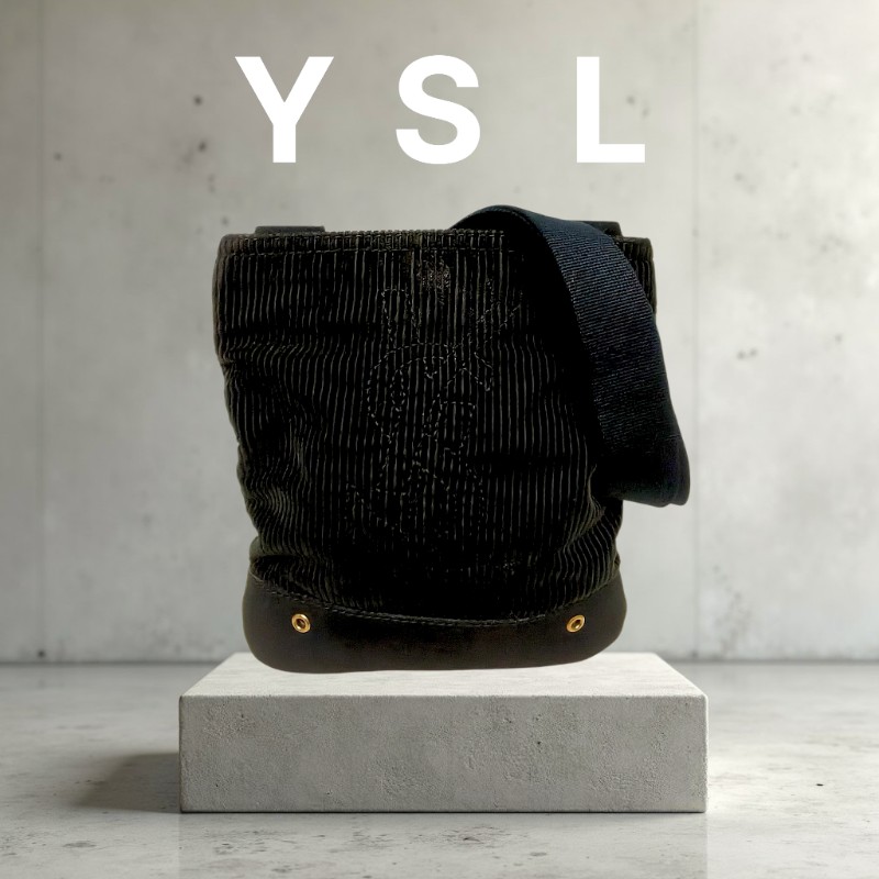 ㊣✨YSL✨聖羅蘭 黑色 燈芯絨 異材質 肩背包 斜背包/二手精品/保證正品🌳二手樹屋🌳-0