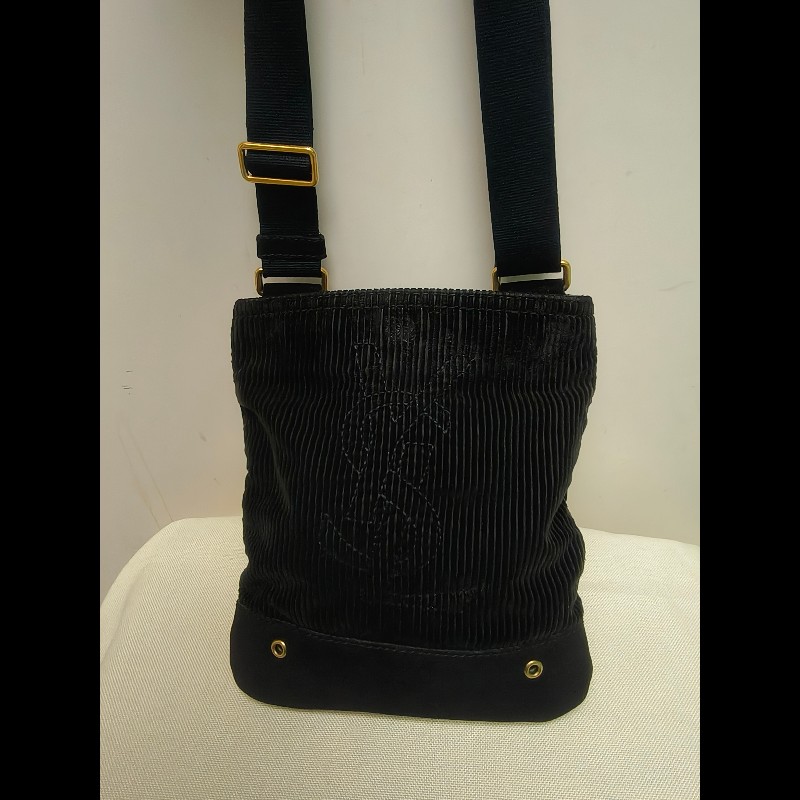 ㊣✨YSL✨聖羅蘭 黑色 燈芯絨 異材質 肩背包 斜背包/二手精品/保證正品🌳二手樹屋🌳-1