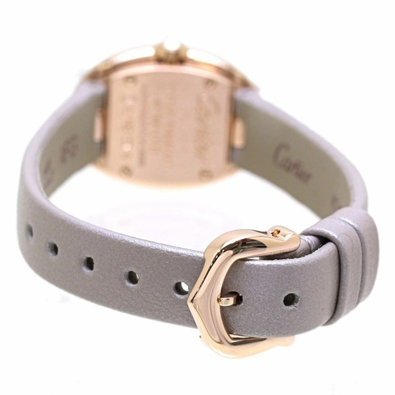 卡地亞 Cartier Mini Baignoire 女士腕錶，鑲鑽錶圈，18K 白金錶殼，皮革錶帶，型號 40168-3