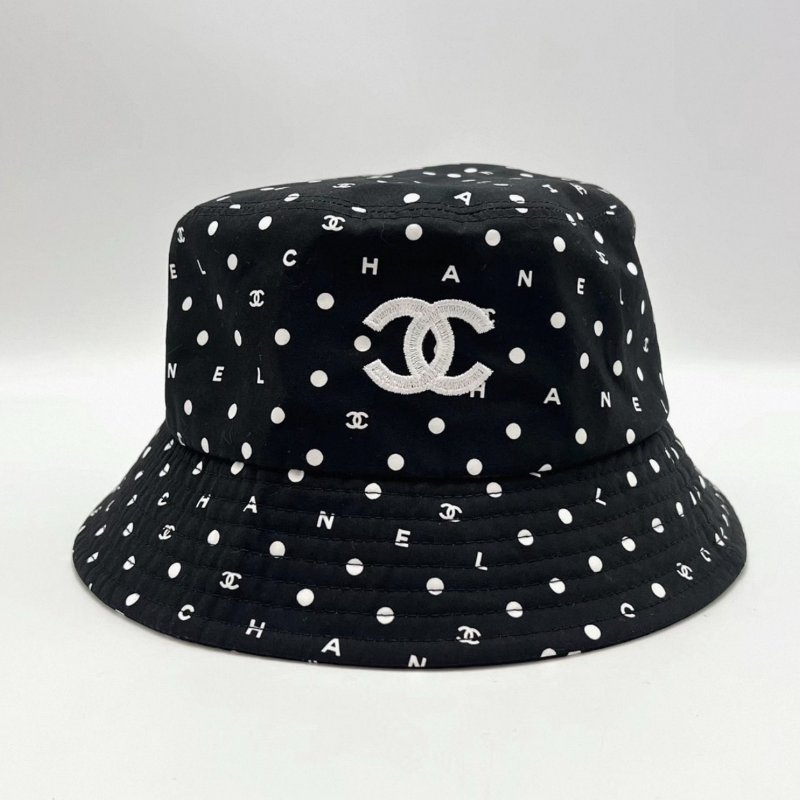 CHANEL 24P黑色波點雙C漁夫帽 L碼 99新-0