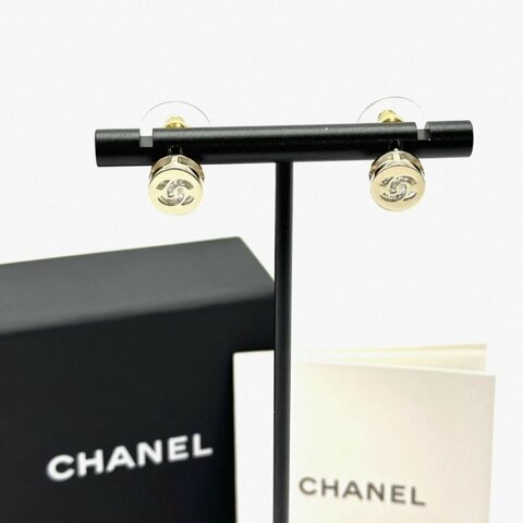 CHANEL 25年新款mini紐扣雙C帶鑽耳釘 99新配件盒子