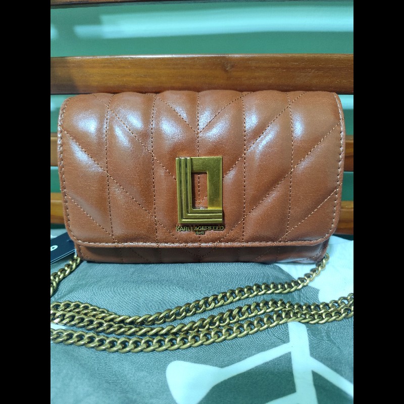 Karl Lagerfeld Lafayette 真皮復古紋WOC 復古焦糖棕
(全新)帶原包裝-1