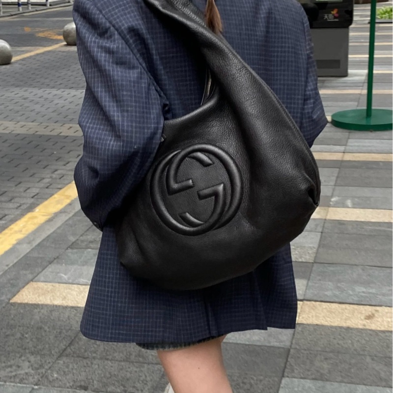 Gucci古馳 黑色全皮soho流蘇Hobo和尚包-2
