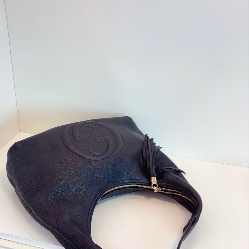 Gucci古馳 黑色全皮soho流蘇Hobo和尚包-3