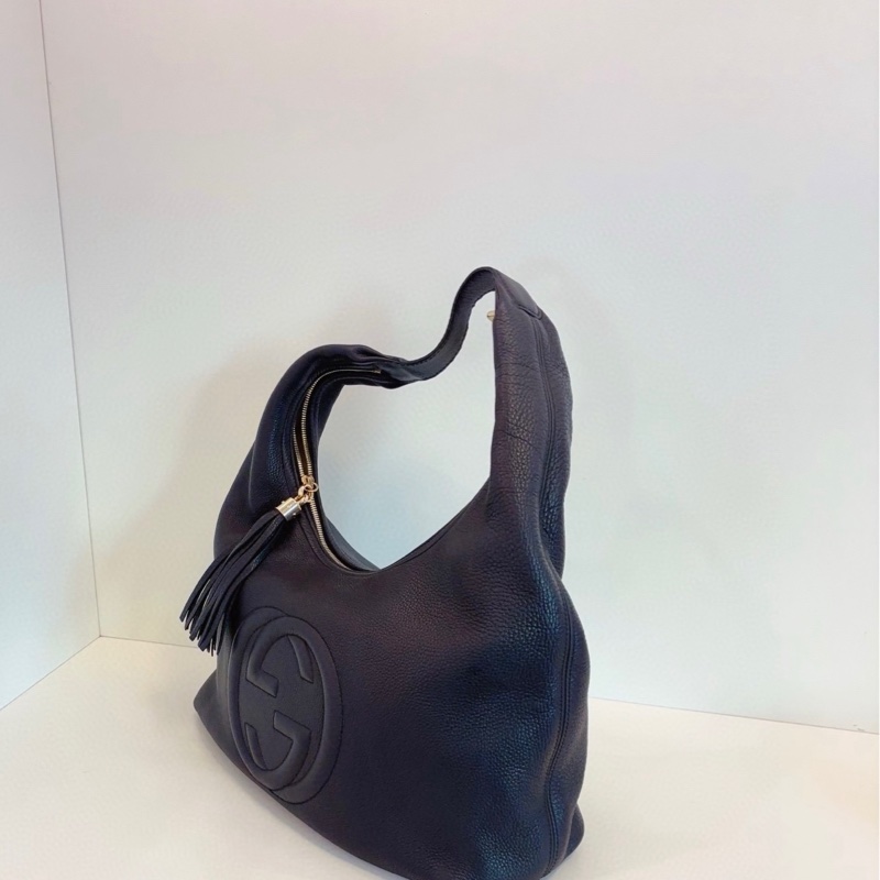 Gucci古馳 黑色全皮soho流蘇Hobo和尚包-4