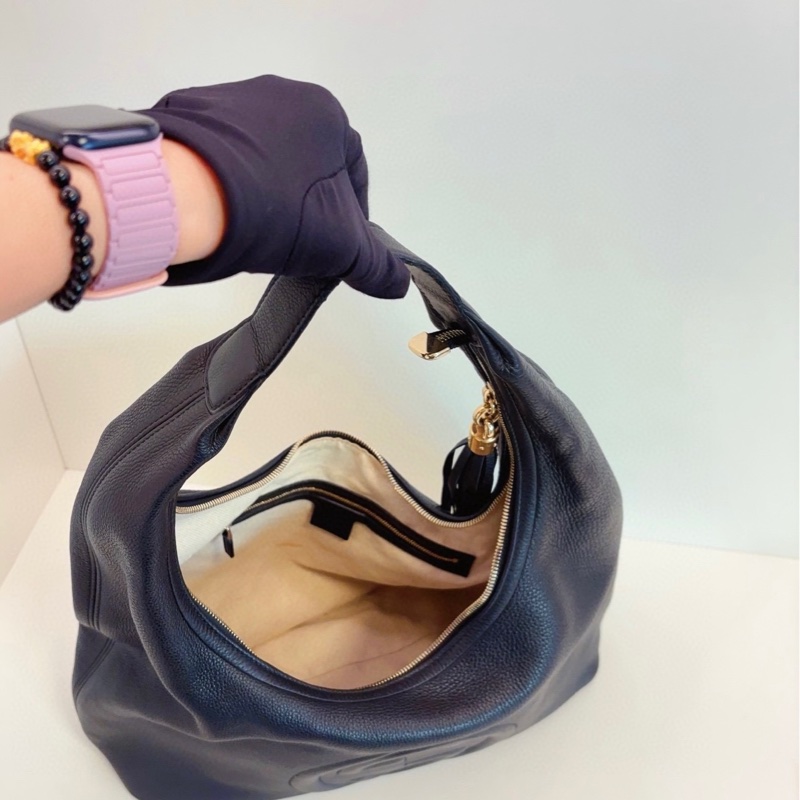 Gucci古馳 黑色全皮soho流蘇Hobo和尚包-6