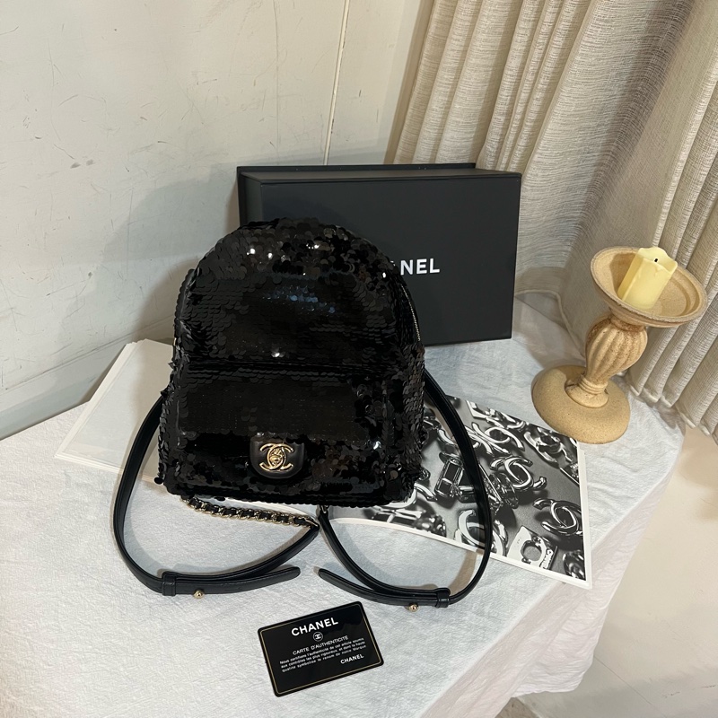 ෆ Chanel 黑金黑天鵝亮片小書包 🎒後背🖤-6