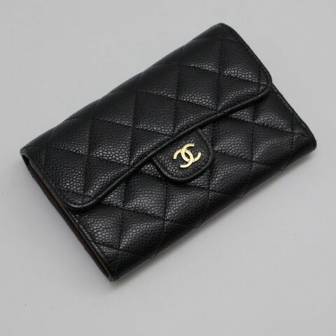 CHANEL 經典粒面牛皮中夾 - 黑金