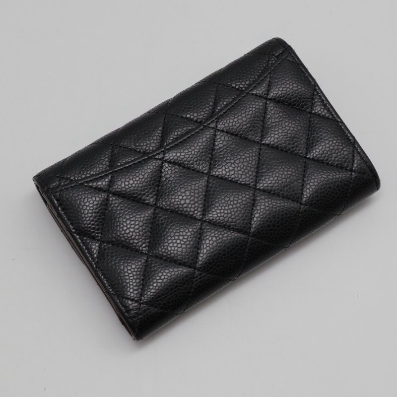 CHANEL 經典粒面牛皮中夾 - 黑金-1