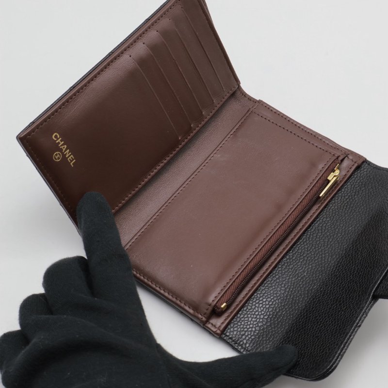 CHANEL 經典粒面牛皮中夾 - 黑金-2