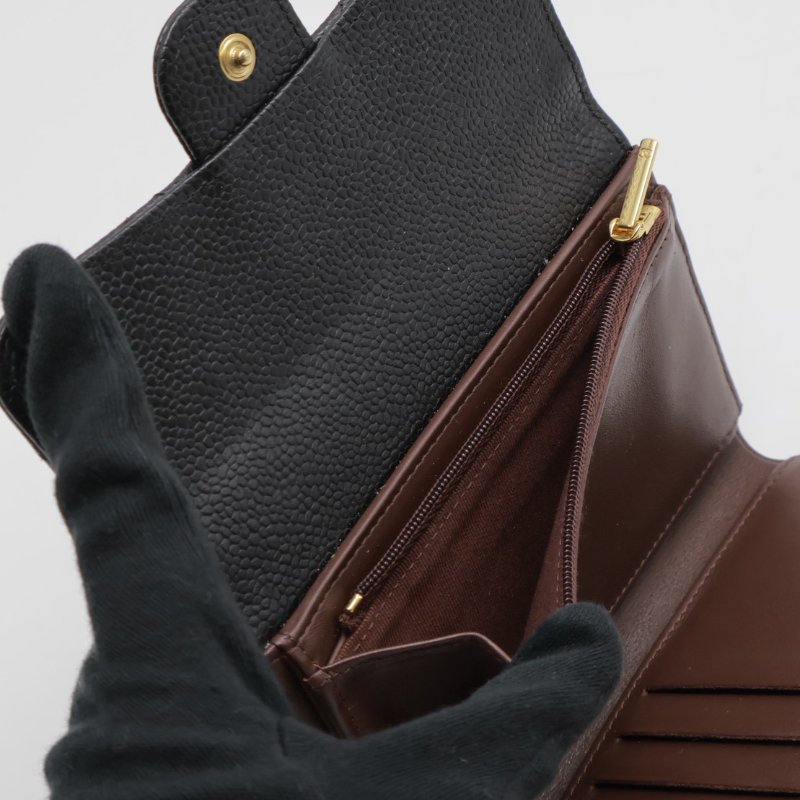 CHANEL 經典粒面牛皮中夾 - 黑金-3