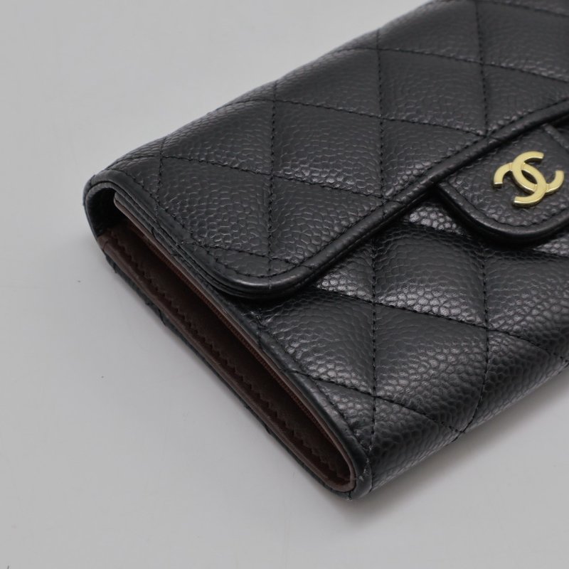 CHANEL 經典粒面牛皮中夾 - 黑金-5