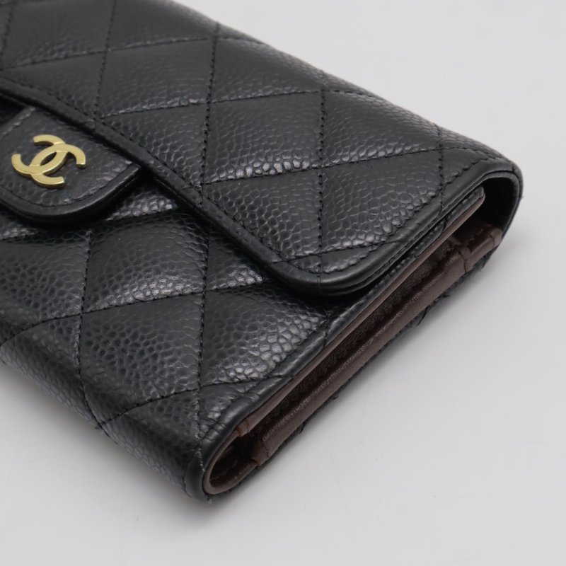 CHANEL 經典粒面牛皮中夾 - 黑金-6