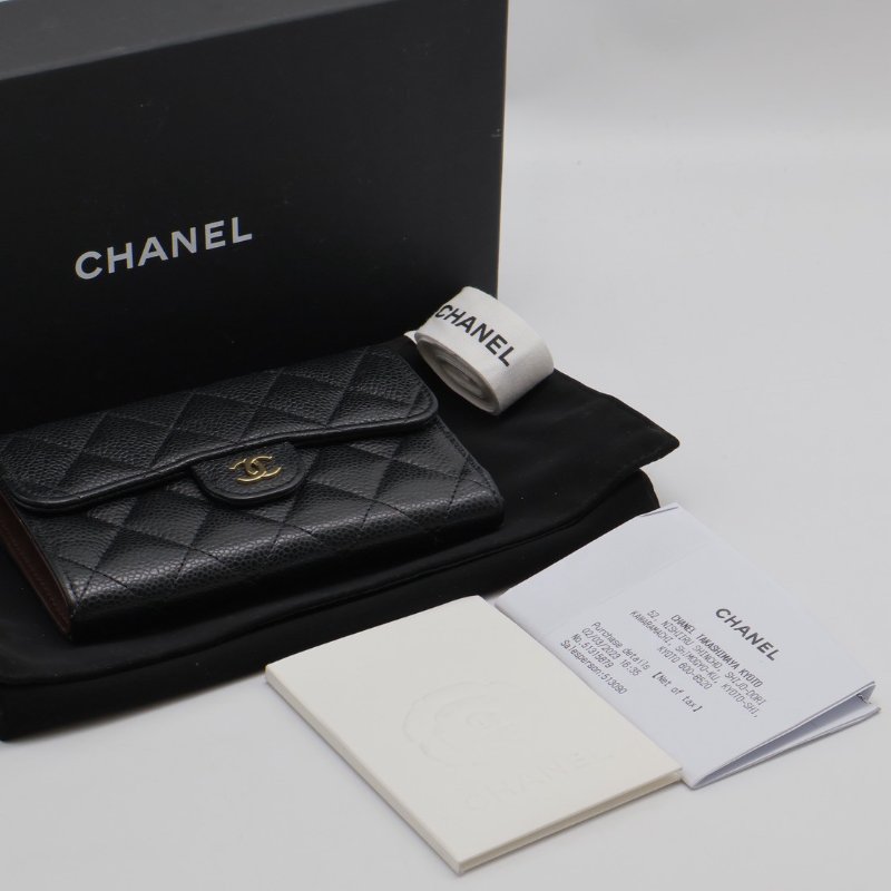 CHANEL 經典粒面牛皮中夾 - 黑金-7