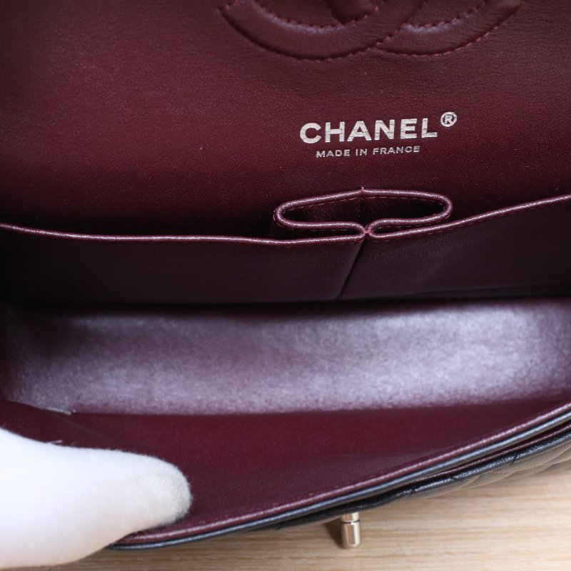 CHANEL CF口蓋包中號25.5黑色羊皮24開銀扣肩背包-4