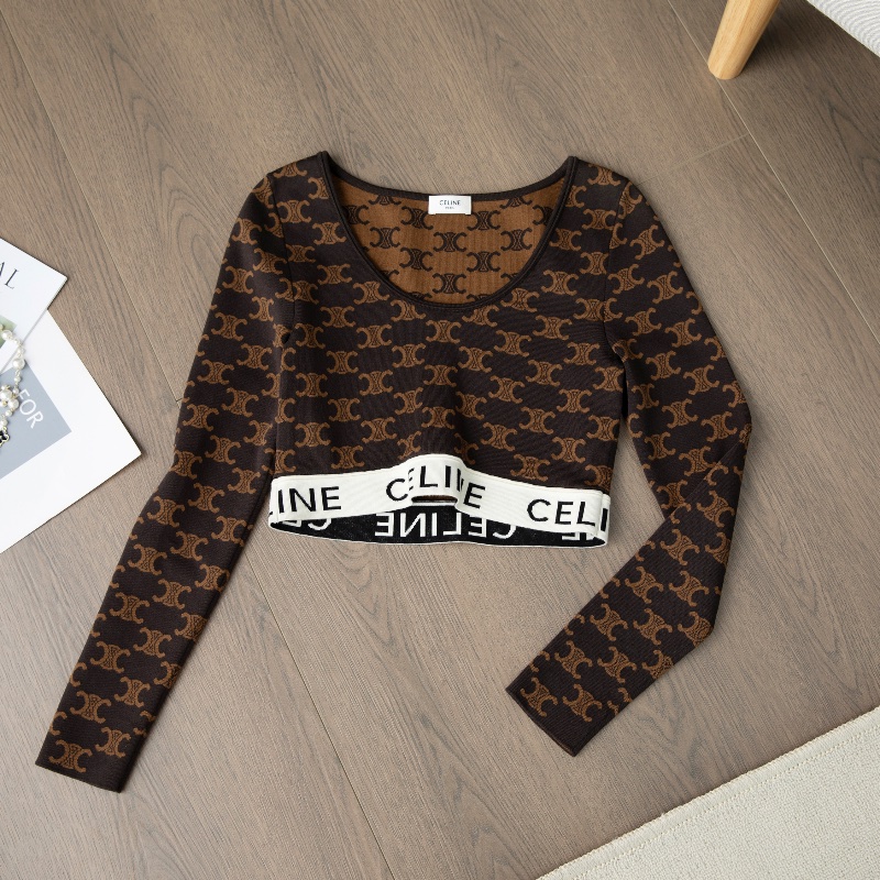 ❤️ CELINE 滿印LOGO 時尚短款上衣-0