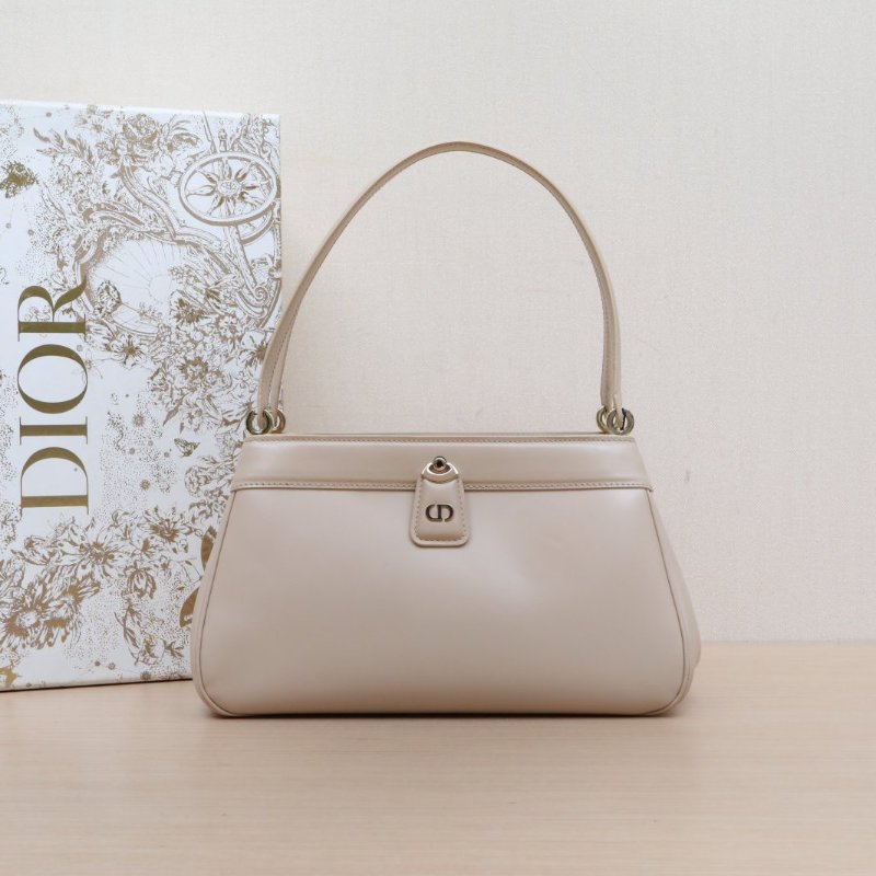 DIOR 米色牛皮淺金扣2022Key系列腋下包小號肩背包-0