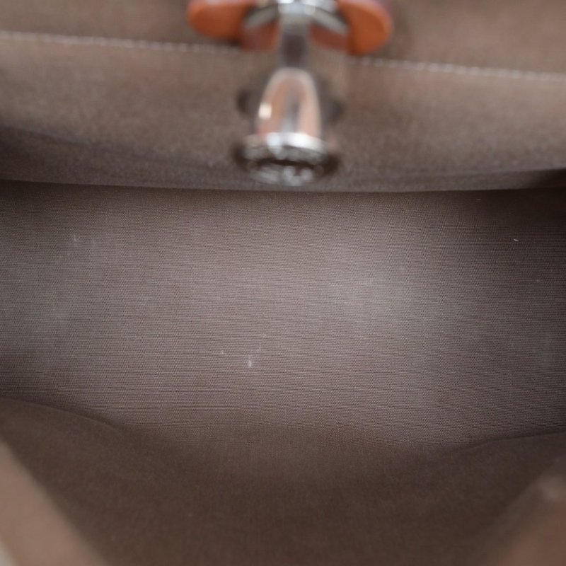 HERMES Herbag3134黃褐色帆布/Hunter牛皮A刻銀扣肩背包-4