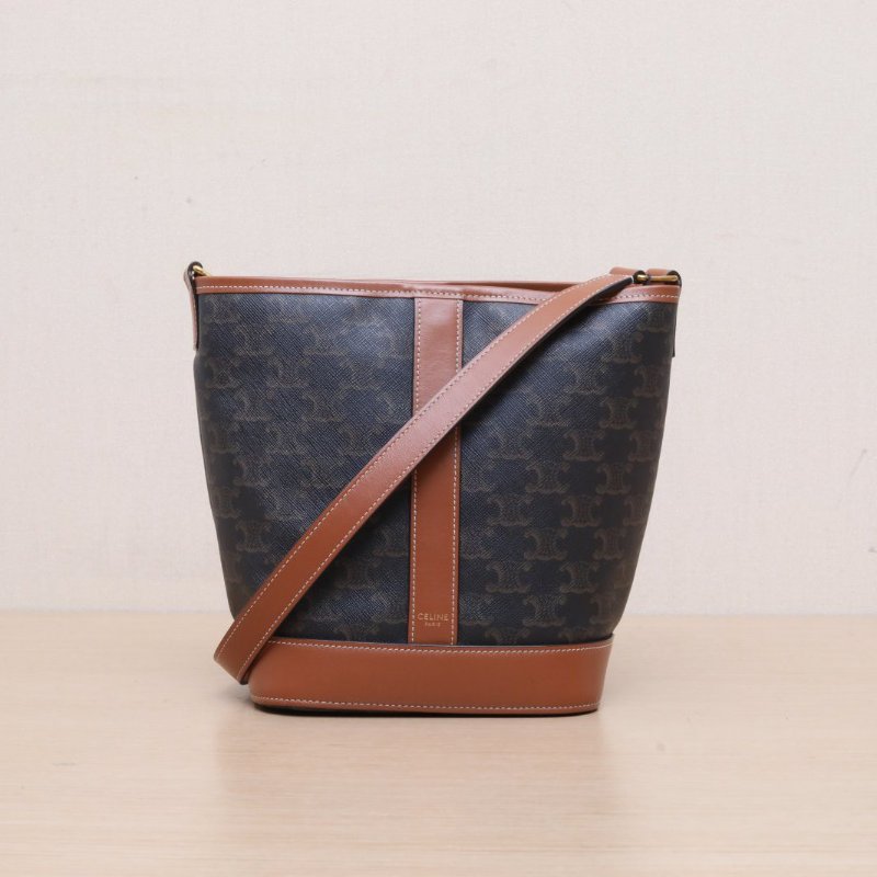 CELINE Triomphe凱旋門標誌印花Canvas水桶包小號18老花PVC金扣肩背包-1