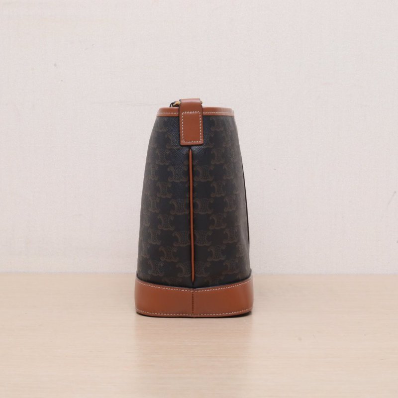 CELINE Triomphe凱旋門標誌印花Canvas水桶包小號18老花PVC金扣肩背包-4