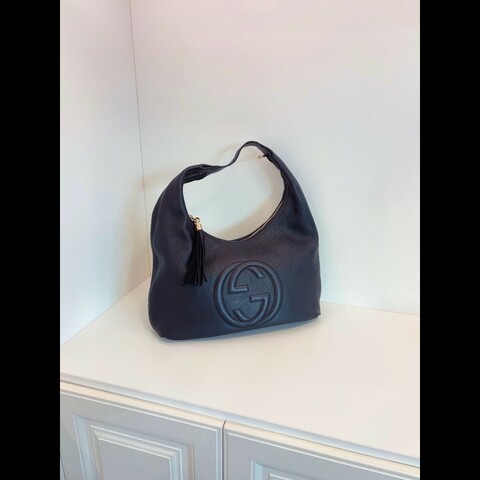 Gucci 黑色全皮soho流蘇Hobo和尚包