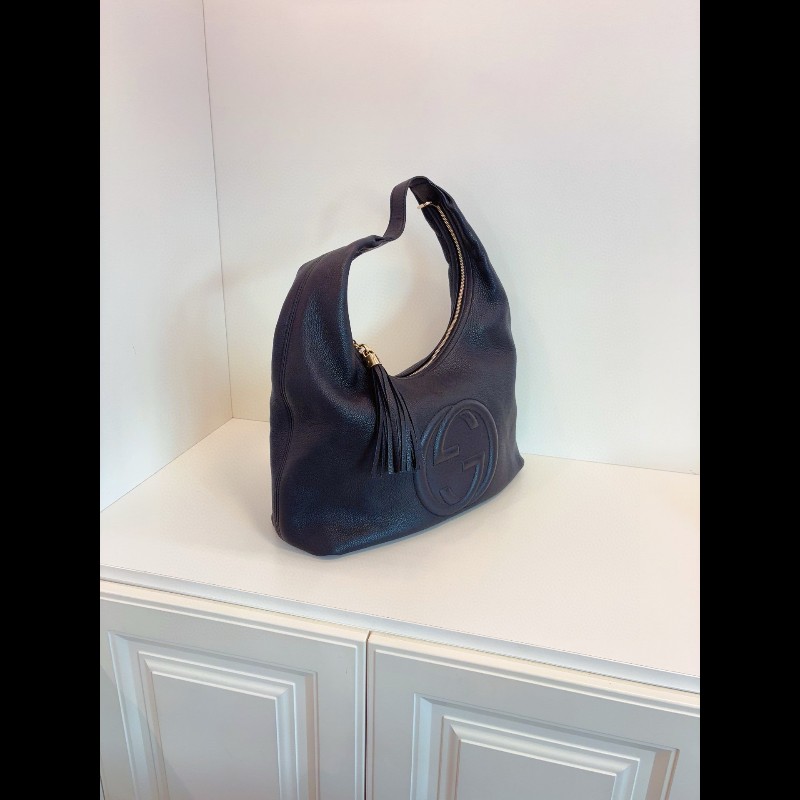 Gucci 黑色全皮soho流蘇Hobo和尚包-2