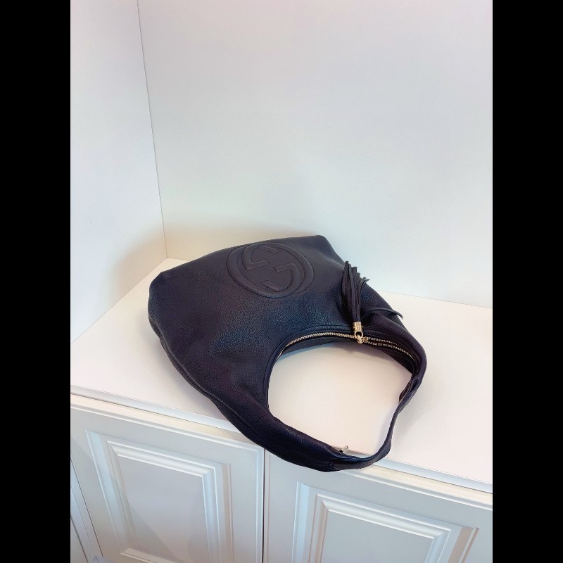 Gucci 黑色全皮soho流蘇Hobo和尚包-3