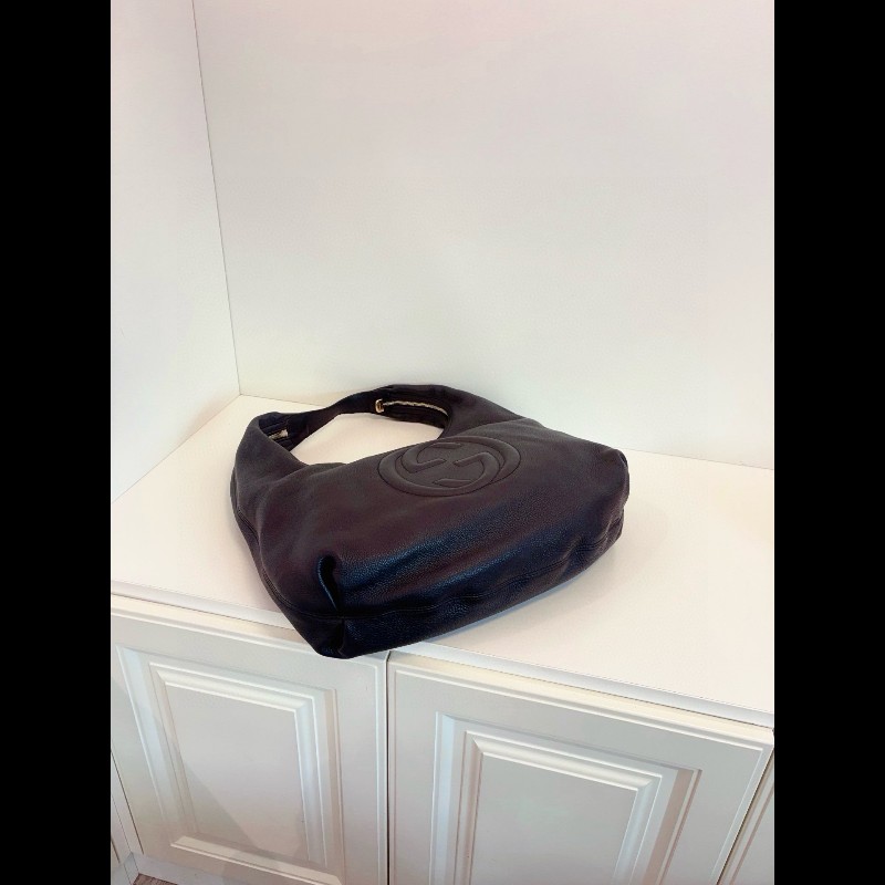 Gucci 黑色全皮soho流蘇Hobo和尚包-4