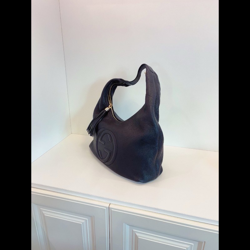 Gucci 黑色全皮soho流蘇Hobo和尚包-5