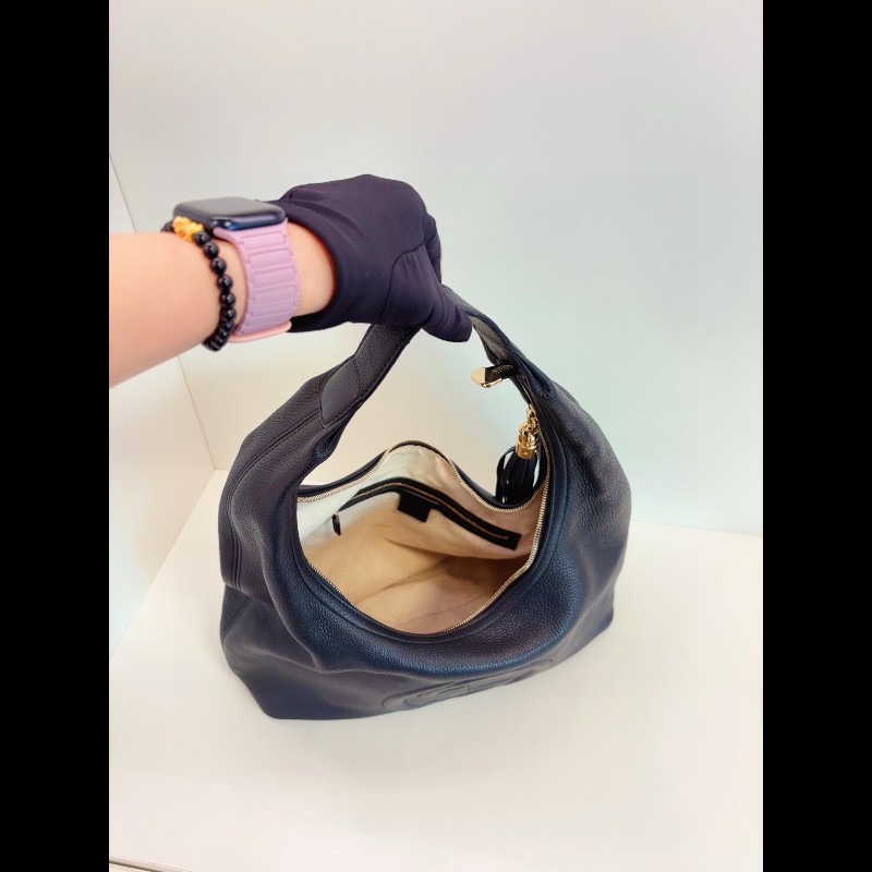 Gucci 黑色全皮soho流蘇Hobo和尚包-6