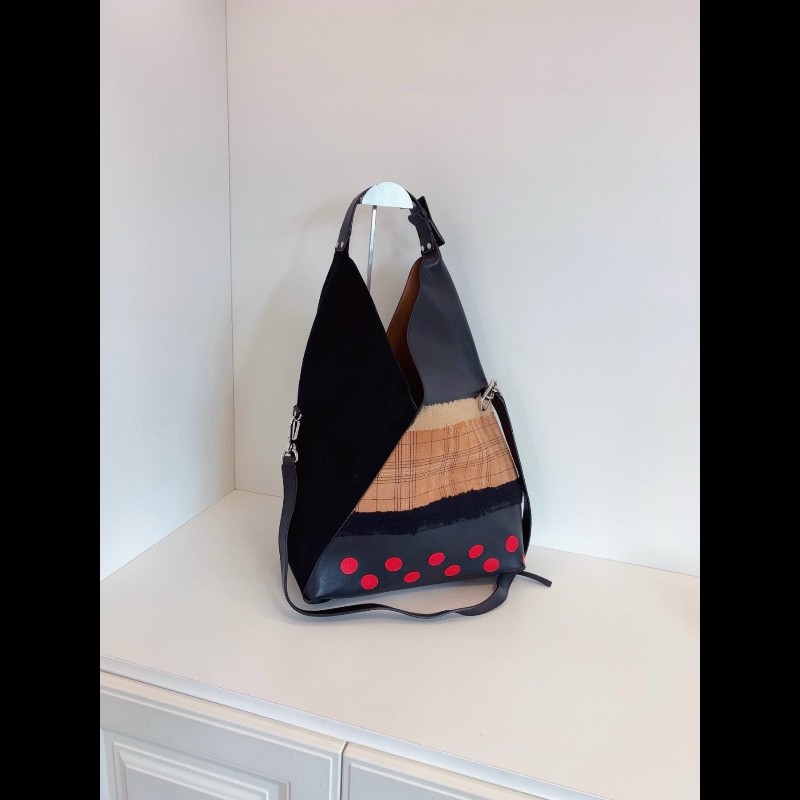 Loewe 黑色牛皮✖️麂皮多元素拼接Hobo-0