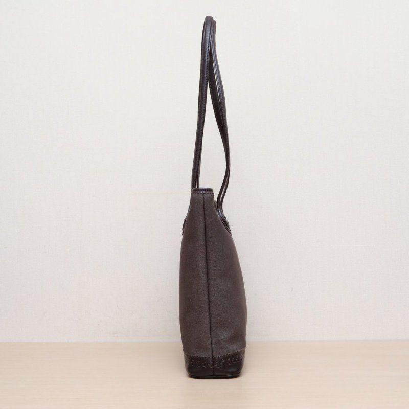 LOEWE 咖啡色牛皮PVC中古狩獵手提豎版托特包/肩背包-4