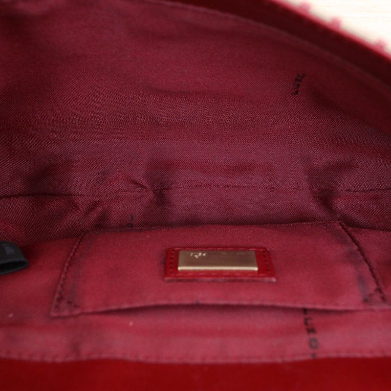 FENDI 紅色牛皮帆布金扣中古老花飛碟包腋下包/肩背包-2