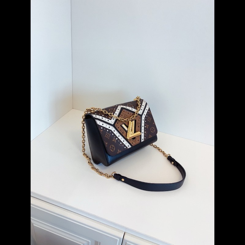 LV路易威登 秀款限量🤎蕾絲拼色老花Twist扭一扭鏈條包-2