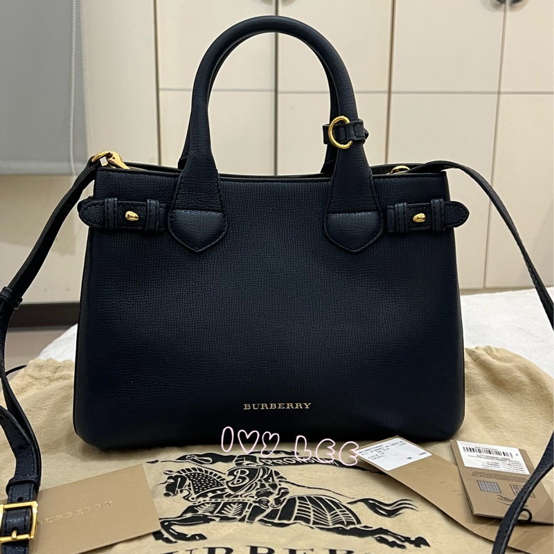 BURBERRY 棉麻拼接皮革 手提包 斜背包 藍色 正品 二手精品-0