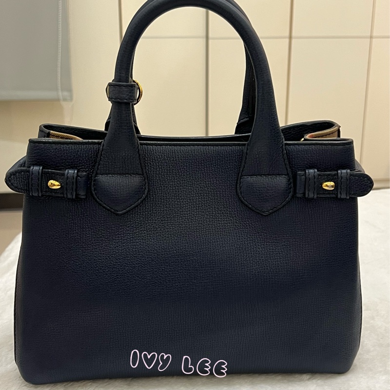 BURBERRY 棉麻拼接皮革 手提包 斜背包 藍色 正品 二手精品-1