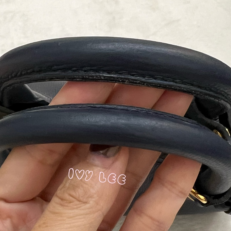 BURBERRY 棉麻拼接皮革 手提包 斜背包 藍色 正品 二手精品-4